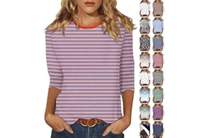 SLQDGMRYZ 3/4 Length Sleeve Womens Tops Summer Three Quarter Striped Shirts Dressy Casual Printed Tunic Tops Women Blouses