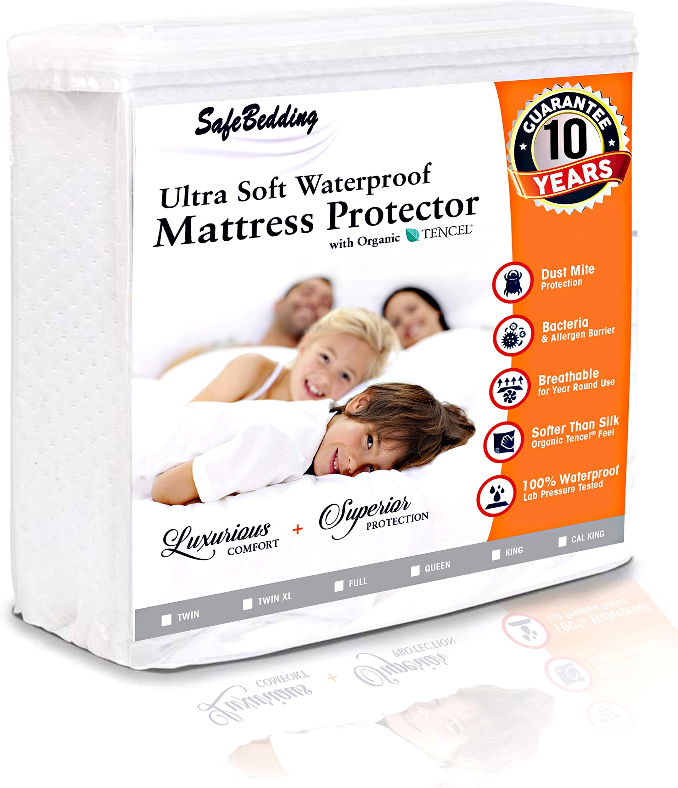 SafeBedding Waterproof Mattress Protector – Mattress Cover Premium Twin Extra Long XL Mattress Protector – Hypoallergenic Breathable Mattress Protection Fitted Cover