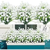 AGIRL 24 Bundles Artificial Flowers for Outdoor,No Fade Fake Plastic Flowers Faux Plants for Decoration Hanging Planters Indoor Outside Garden Porch Window Box Home Wedding Farmhouse