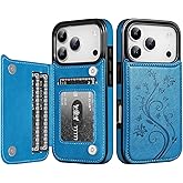 Korecase Compatible with iPhone 17 Pro Butterfly Leather Series Wallet Case with Card Holder Double Magnetic Clasp Back Flip Protective Cover for iPhone 17 Pro, Blue
