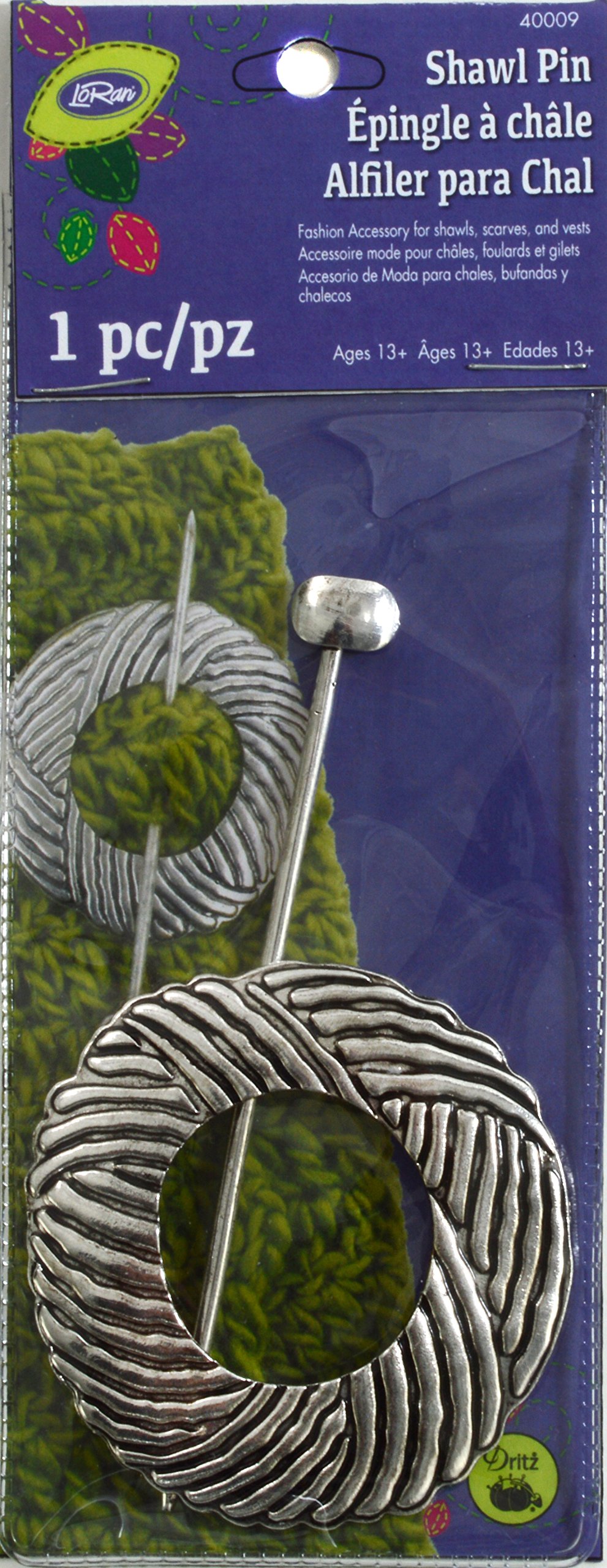 Dritz Loran Shawl Stick Pin Round with Silver Finish, Acrylic, Multicoloured
