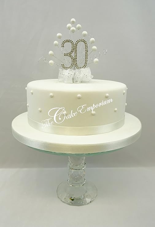 CAKE DECORATION PEARL 30th WEDDING ANNIVERSARY DIAMANTE CAKE TOPPER