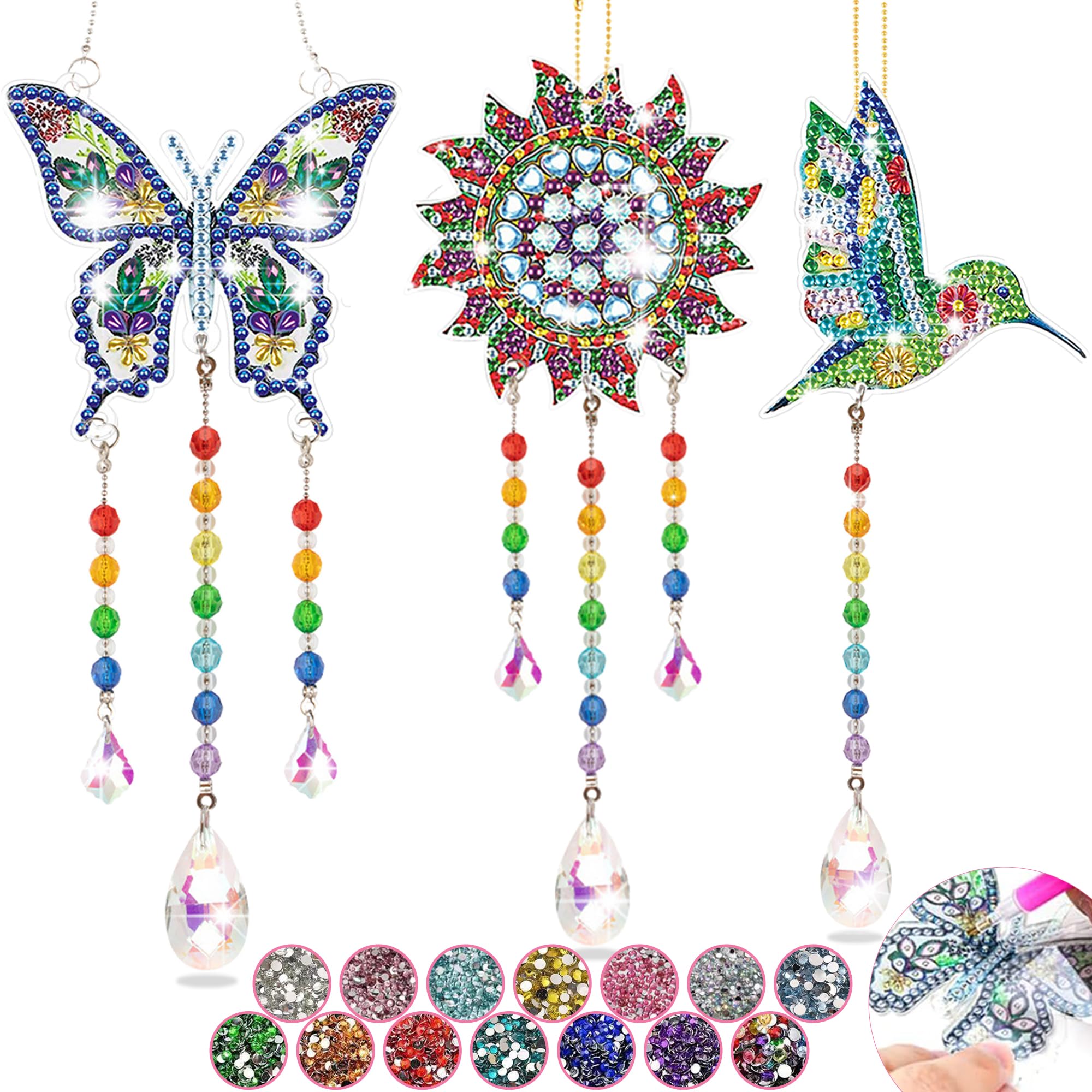 Craft Kits Gifts for 6 7 8 9 10 Year Old Girls Boy - Diamond Painting Arts Crafts for Kids 6-10 Year Old Boy Girl Gifts, Double Sided Crystal Suncatchers Art Wind Chime for Garden Window Decorations