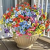 MACTING 24 Bundles Artificial Spring Flowers for Outdoors Faux Outdoor Pansy Plants UV Resistant Fake Silk Pansies for Outside Planter Front Door Porch Yard Patio Garden Home Decorations(Mix Color)