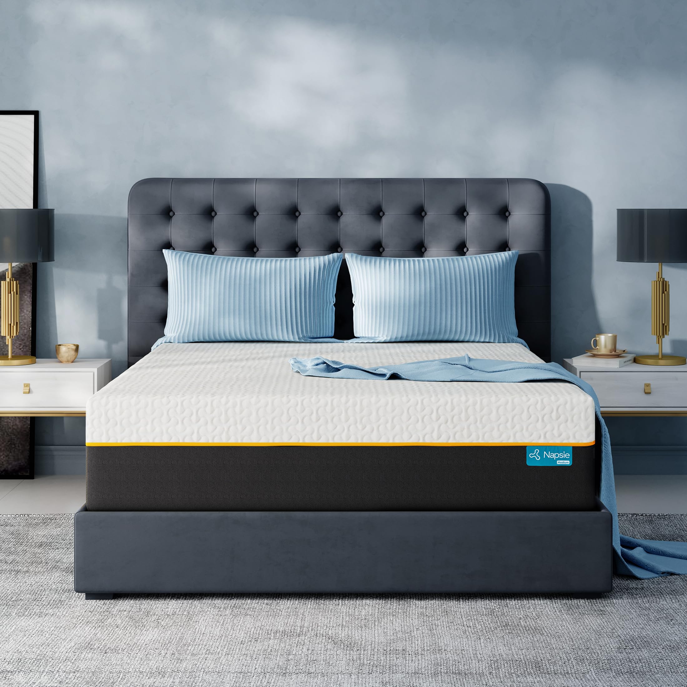 NAPSIE 14 Inch King Size Mattress, Cooling Tencel Cover, King Memory Foam Mattress in a Box, Medium Plush King Size Bed for Back Pain Relief and Cool Sleep, CertiPUR-US Certified, Foam Made in USA
