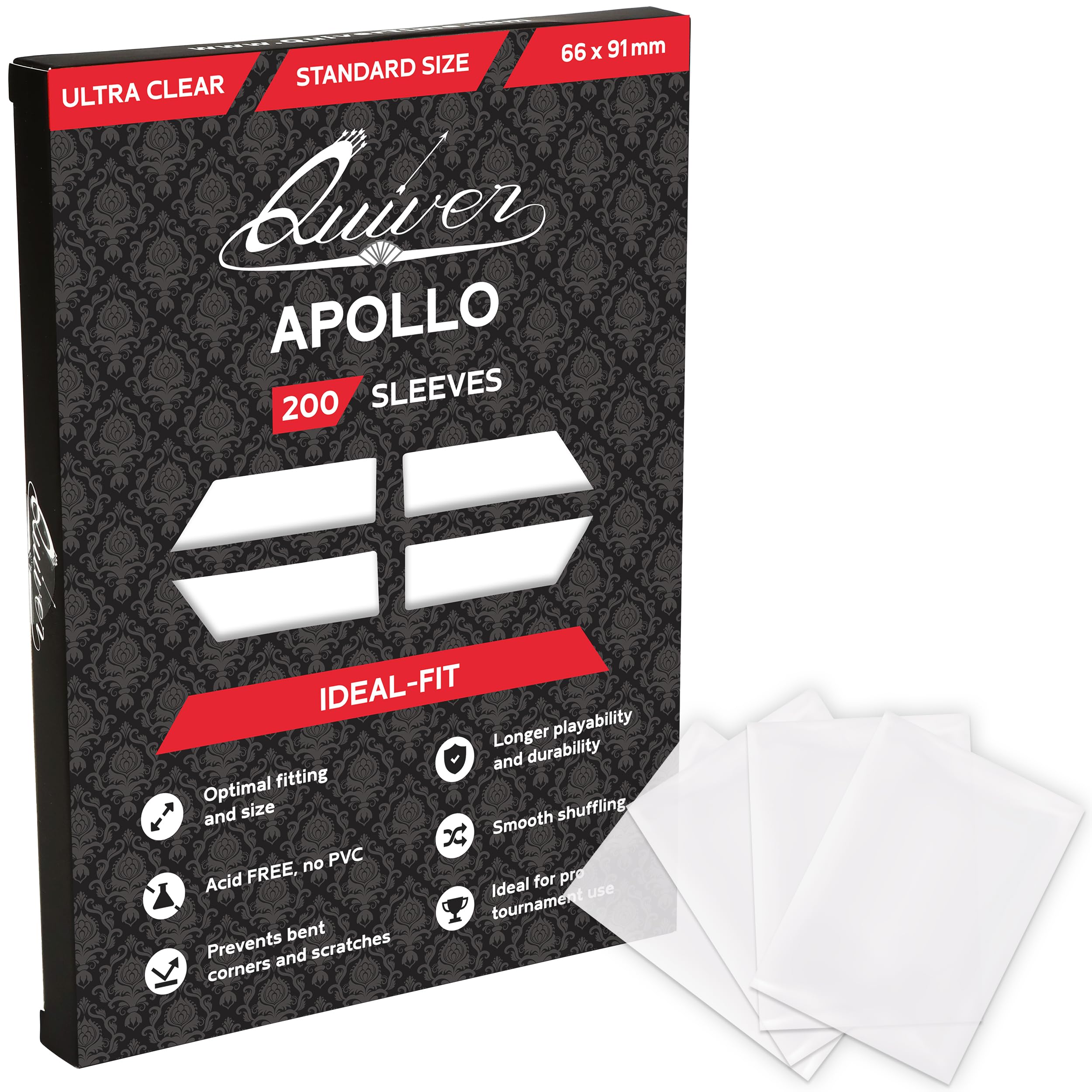 Quiver Time 200 Apollo Standard Clear Card Sleeves fits Magic: the Gathering Cards and Other TCG Cards - Ultra Transparent Trading Card Sleeve, Card Protector Sleeves (66 x 91 mm)