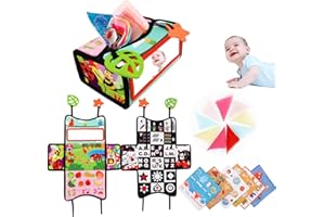 U-Zimikee Baby Tissue Box Toy 3 in 1 Black and White High Contrast Baby Toys Car Seat Toy 0-3 6-12 Months Newborn Sensory Montessori for Babies Crinkle Cloth Books Infant Tummy Time Toy Baby Gifts