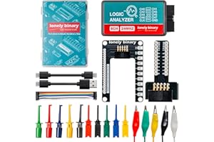 LONELY BINARY Logic Analyzer 8 Channels 24MHz USB Kit with Base Module, Breadboard Breakout Board, USB-A & Type-C Cables, Test Clips, Alligator Clips Compatible with Arduino ESP32 STEM DIY Projects