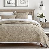 HORIMOTE HOME 100% Cotton Quilt Set Queen Size, Dark Beige Pre-Washed Bedspreads Coverlet Set with Cobblestone Pattern, Cozy Lightweight Stitching Decorative Bedding Cover for All Seasons