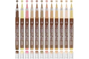 YWPXSN 12 Colors Acrylic Paint Pens - Brown Paint Pens Markers, Brush Tip & Direct Ink Flow Suitable for Stone,Paper,Wood,Gla