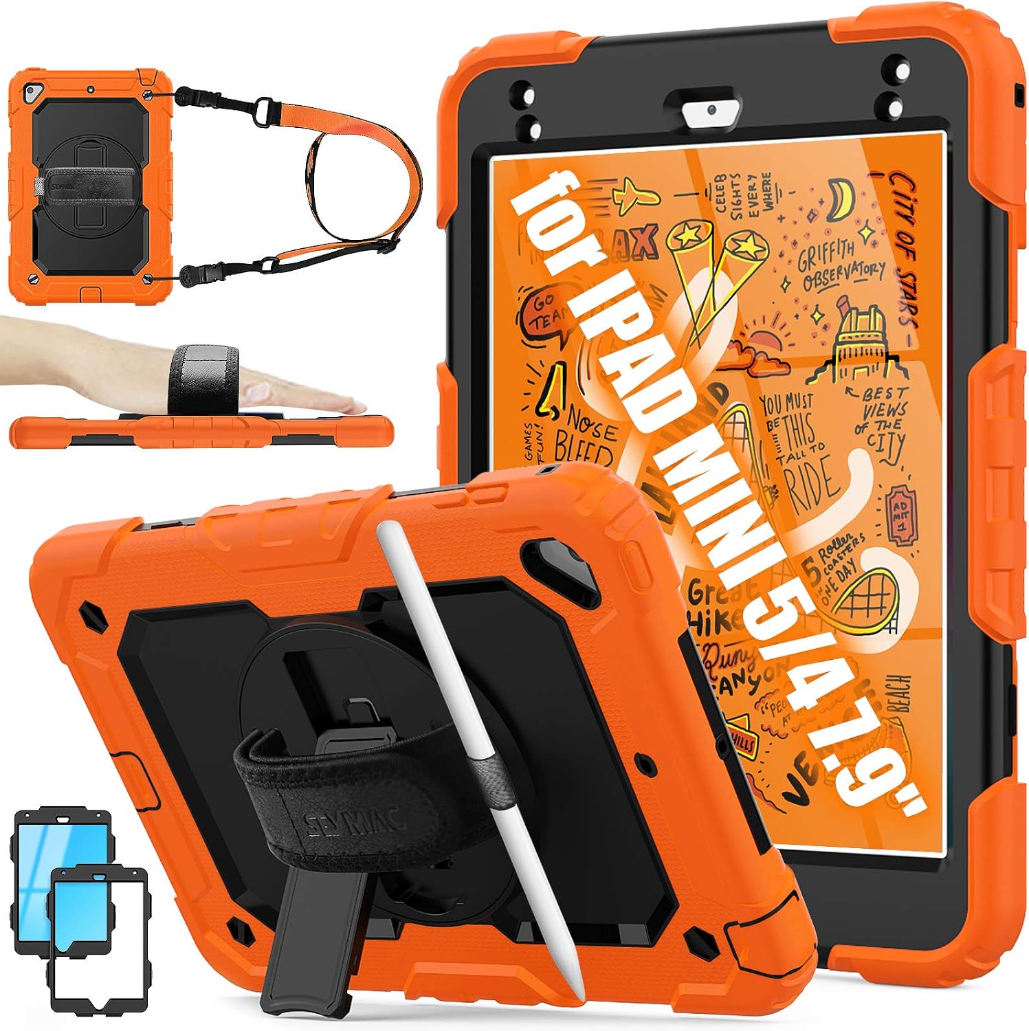 SEYMAC stock Case for iPad Mini 5th/4th Generation 7.9'', Full-body Protective Case with Screen Protector, Pencil Holder