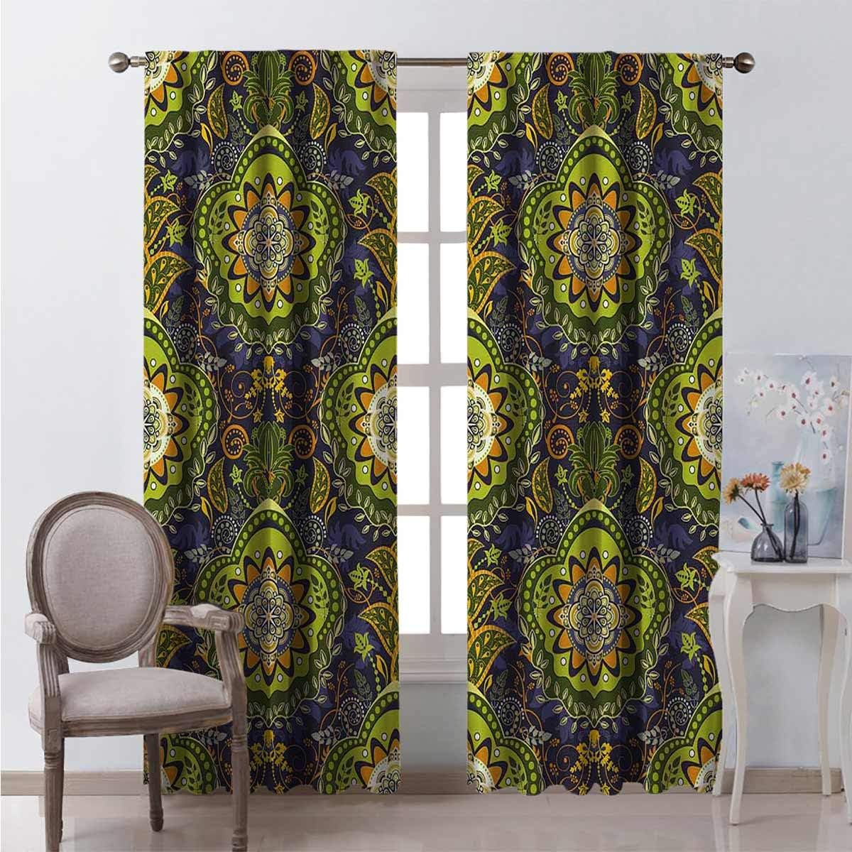 Blackout Curtain Tropical Motifs Set of Two Panels for Curtains W52 x