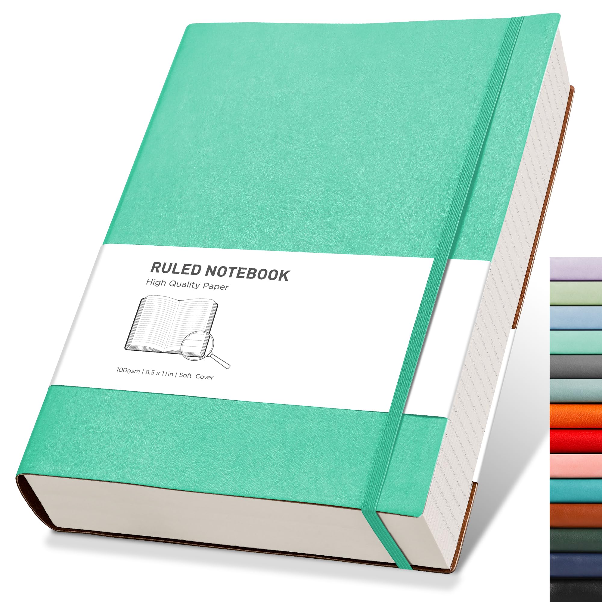 RETTACY A4 Lined Notebook College Ruled/Thick Journal - Extra Large Softcover Composition Notebooks with 2 Free Sticky Notes 320 Pages,Faux Leather, Inner Pocket 21.5 x 27.9cm - Mint Green — image 1