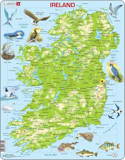 Larsen A23 Ireland Jigsaw Puzzle Topographic Map 65 Pieces - Educational,