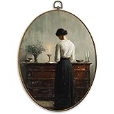 CUANFDDSF Vintage Woman Reading Book Oval Wall Art Decor, Antique Moody Wall Hanging Decor, Bookish Bookworm Aesthetic Framed