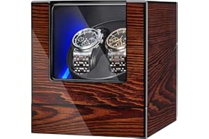 BEWISHOME Watch Winder for Automatic Watches, Automatic Watch Winder Box Watch Spinner with LED Light, Double Watch Winder with Quiet Motor Wooden 4 Modes Battery or Type-C Adapter, Brown SYQ02Y