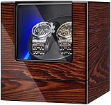 BEWISHOME Watch Winder for Automatic Watches, Automatic Watch Winder Box Watch Spinner with LED Light, Double Watch Winder with Quiet Motor Wooden 4 Modes Battery or Type-C Adapter, Brown SYQ02Y