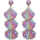 RUOFFETA Raffia Shell Earrings for Women, Summer Beach Vacation Jewelry, Lightweight Handmade Dangle Earrings