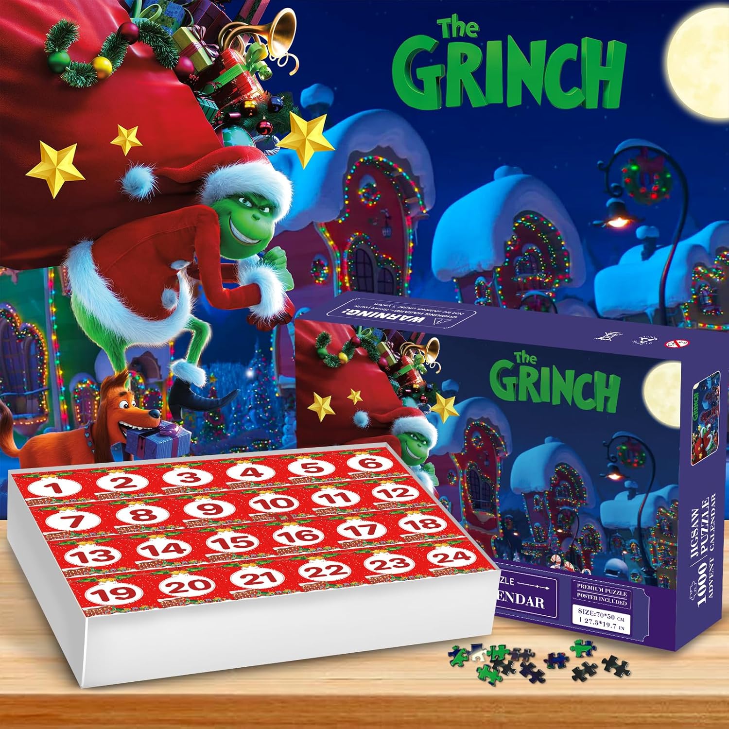 Advent Calendars - Advent Calendar 2023 Christmas Jigsaw Puzzles 1000 Pieces for Adults Kids Teens,24 Days Xmas Countdown Calendar,Christmas Holiday Puzzles Family Game Gift for Boys Grils Women,Green Elf Home Decor