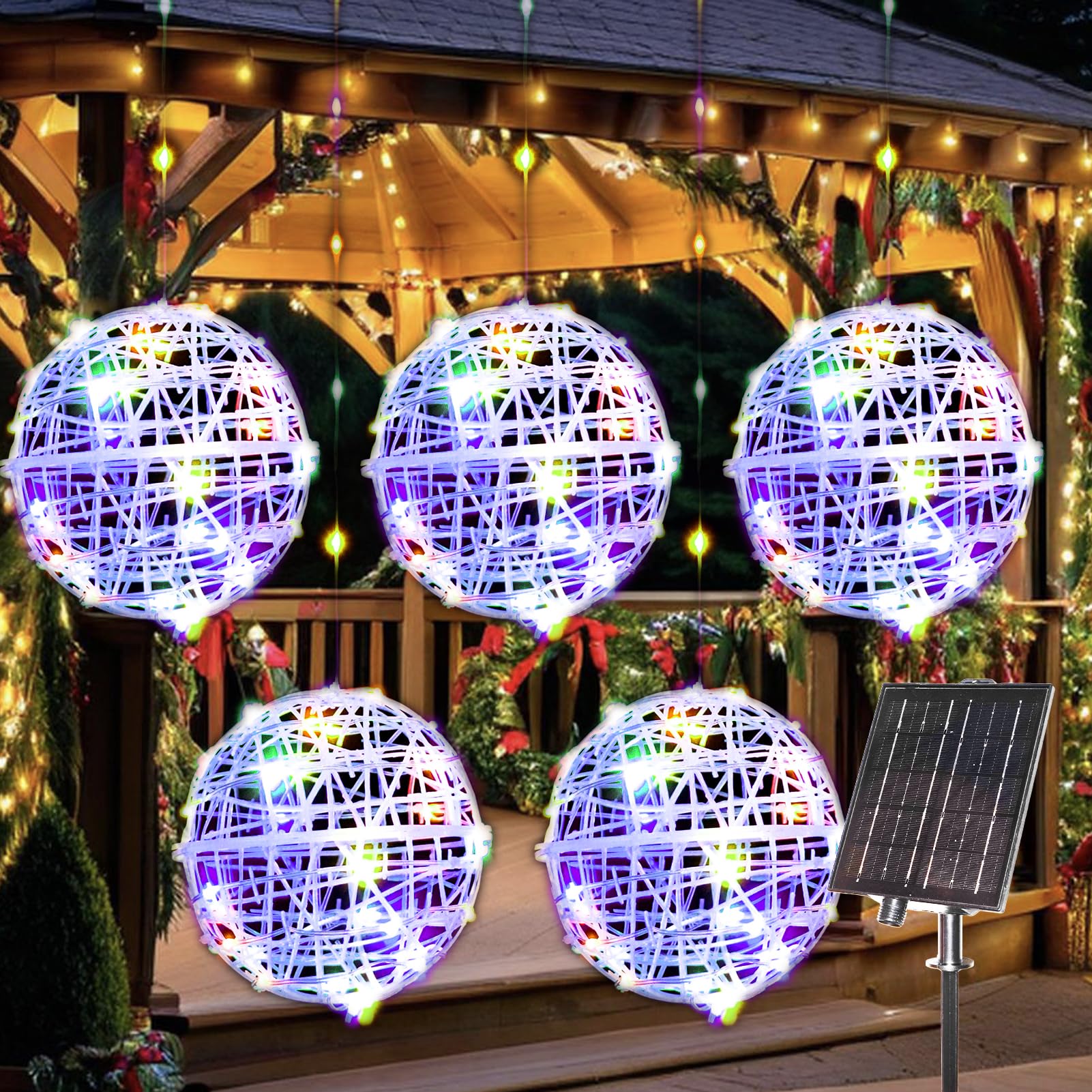 WISEgham 200LED Solar Christmas Ball Lights for Outdoor Trees – Waterproof Globe String Lights with 8 Lighting Modes, Solar Sphere Lights, Holiday Decor for Tree Garden Porch (Multicolor, 5pc)