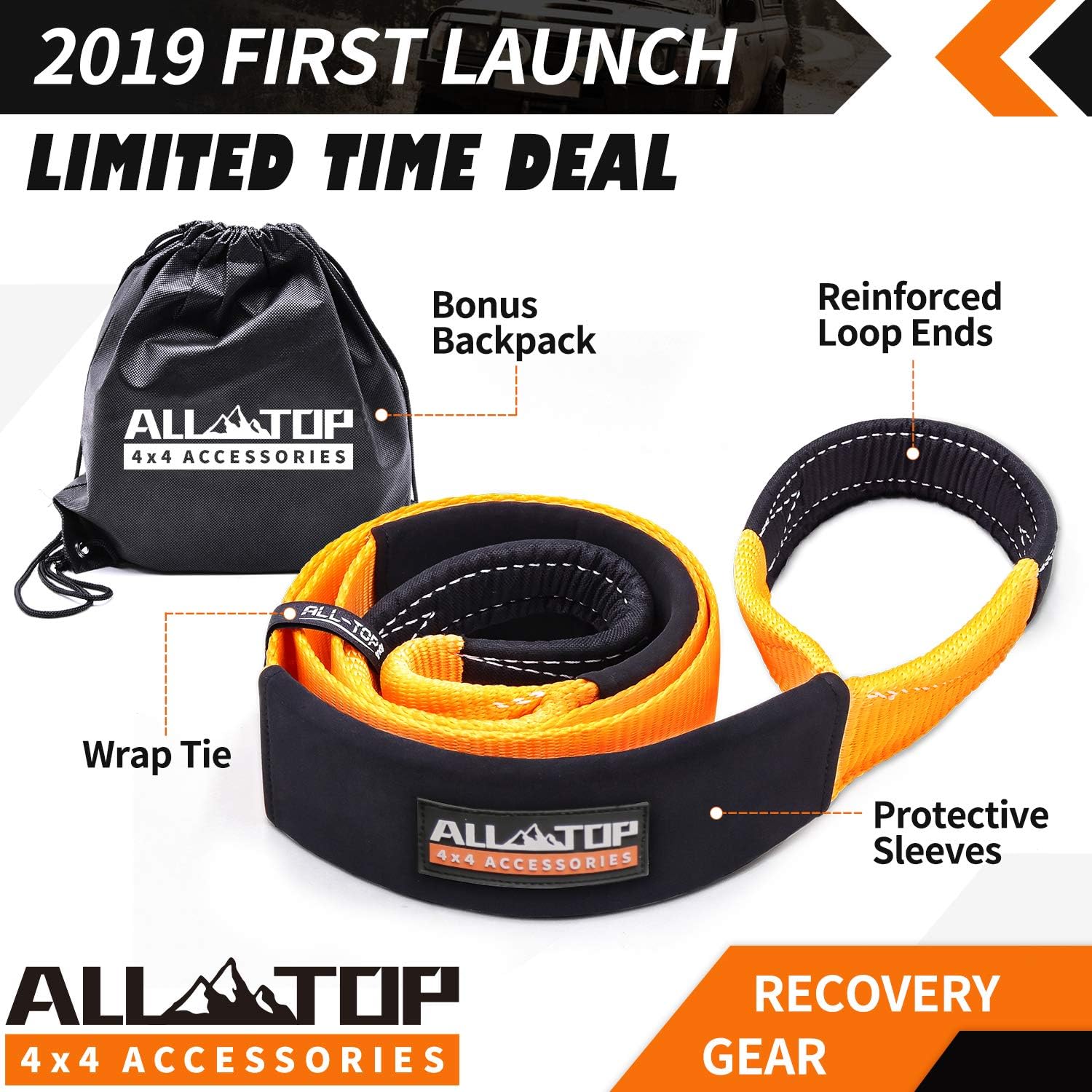 ALL-TOP Pro-Series Tree Saver Winch Strap 3" x8' - 36,000 Lbs Strength Tow Strap - Must Have for Towing, Off Road, Overland and Expedition: Automotive