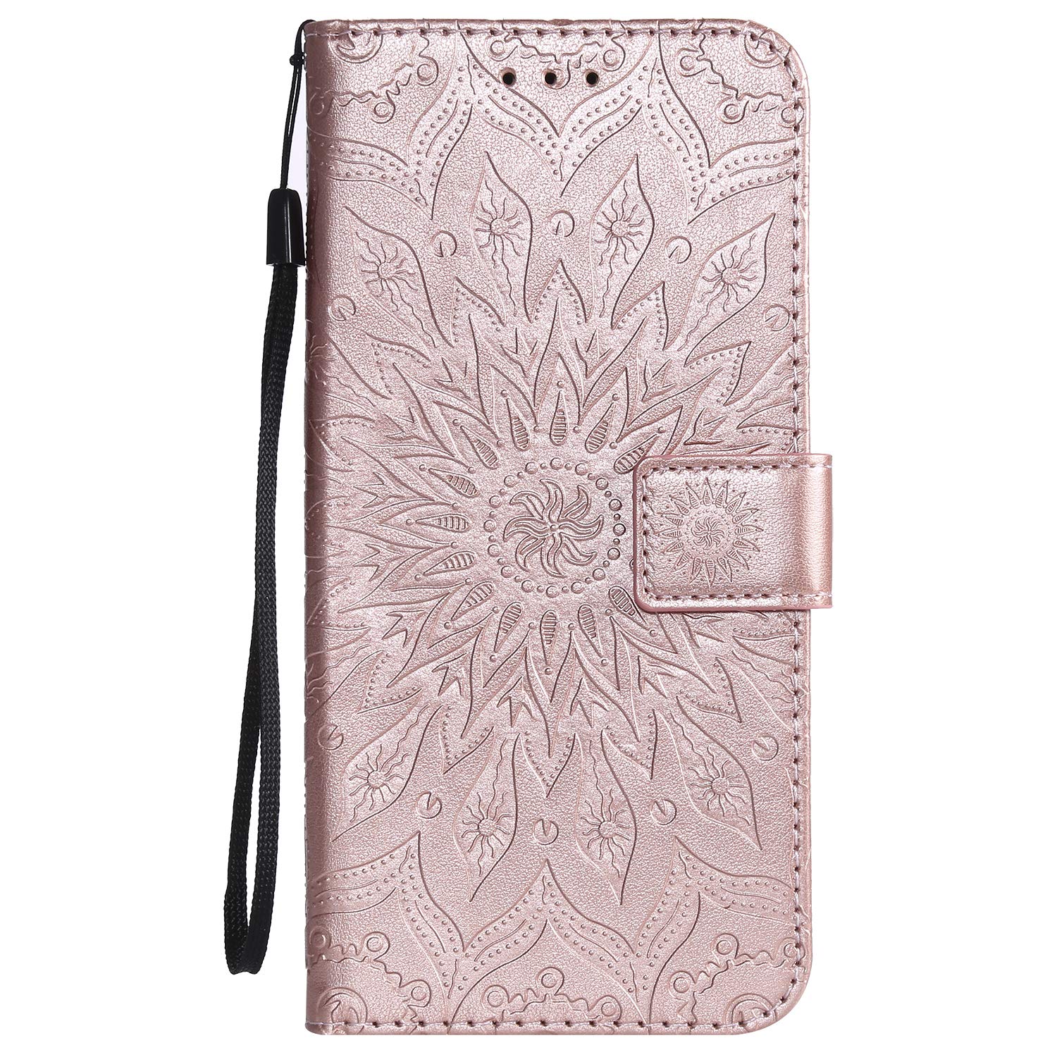 Samsung Galaxy A12 / M12 Case, Shockproof PU Leather Flip Notebook Wallet Cover Embossed Sunflower with Magnetic Stand Folio Soft TPU Bumper Shockproof Protective Case for Samsung A12 / M12 Rose Gold