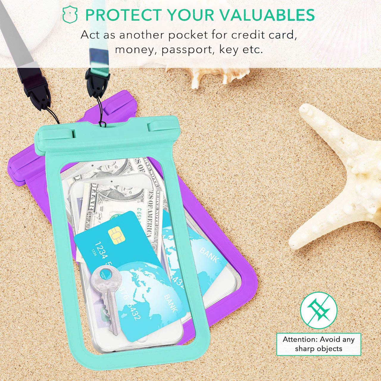 GLBSUNION Universal Waterproof Case, IPX8 Water proof Phone Pouch Dry Bag Compatible for iPhone Xs Max/XR/X/8/8P/7/7P Galaxy up to 6.5\