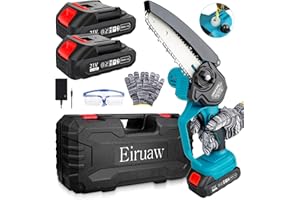 EIRUAW Mini Chainsaw Cordless 6-INCH, Portable Electric Power Pruning Saw, Rechargeable Battery Powered Handheld Chain Saw for Tree Branches, Courtyard, Household and Garden, 2PCS 21V 1500mAh Batteries