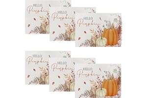 ONFAON Fall Decorations for Home, Fall Placemats Set of 6,Orange Hello Pumpkin Leaves Washable Table Dinner Mats for Autumn Farmhouse Home Kitchen Decor, 12 x 18 Inch CD04