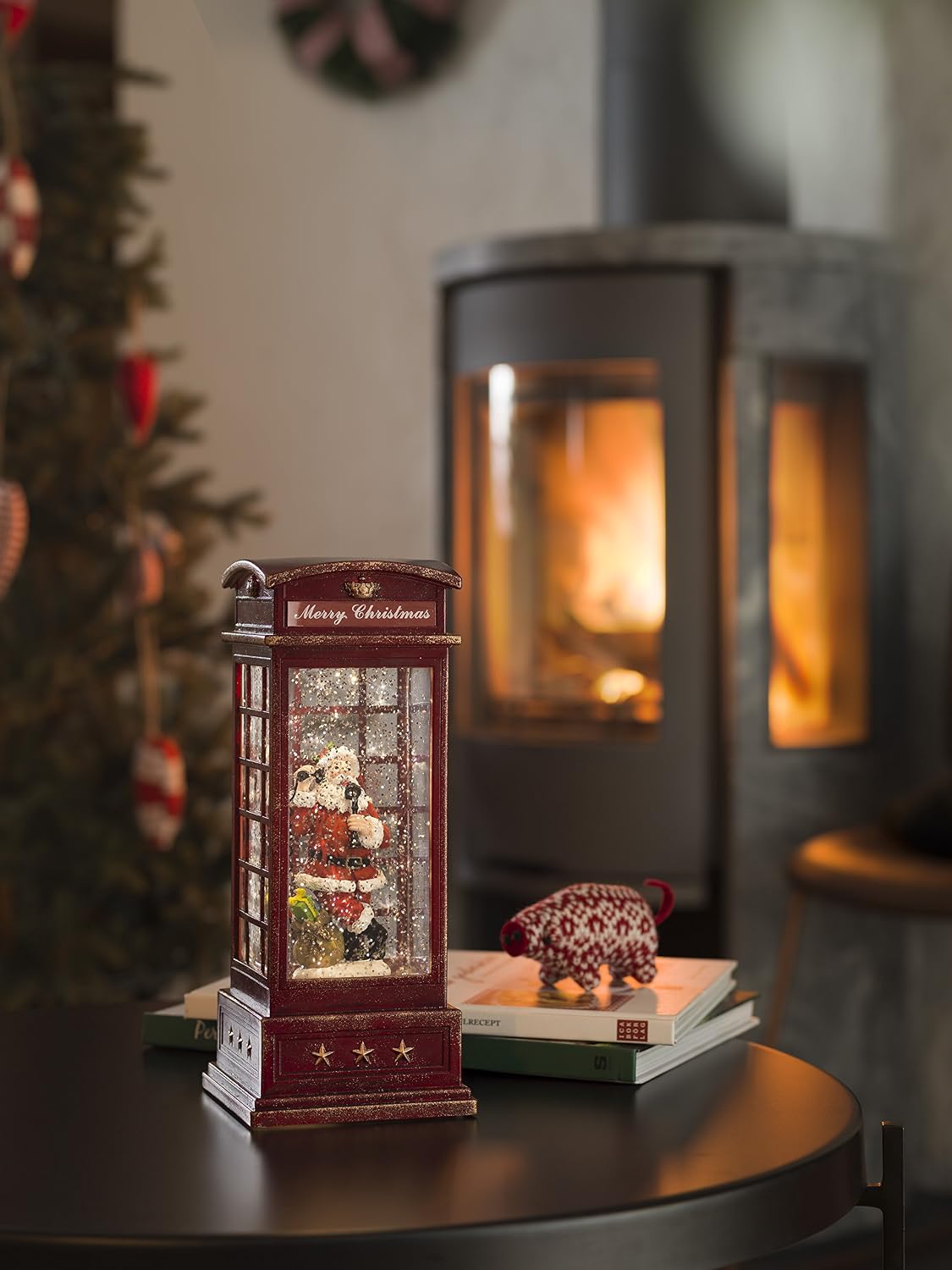 Konstsmide Lantern : Santa in Red Telephone Box, Water Filled : Battery Operated & Timer : 4363-550 - Image 4