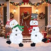 Lulu Home 2-Pack Lighted Christmas Snowman Decorations, 3.1+2.5FT Outdoor Snowmen with 70 LEDs White Lights, 2D Plug-in Snowman Holiday Yard Decor with Scarves for Lawn Garden Party