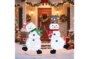 Lulu Home 2-Pack Lighted Christmas Snowman Decorations, 3.1+2.5FT Outdoor Snowmen with 70 LEDs White Lights, 2D Plug-in Snowman Holiday Yard Decor with Scarves for Lawn Garden Party
