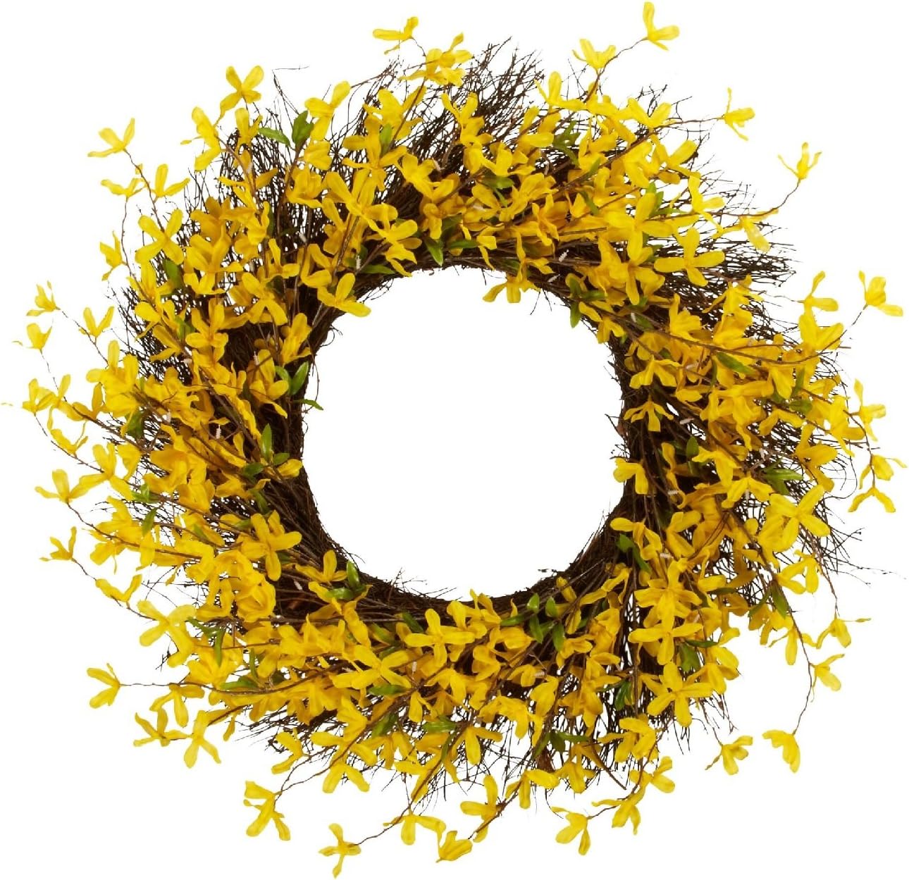 Spring Floral Front Door Forsythia Flower Wreath 19" Hanging Wall Window Decoration Home Office Easter Holiday Festive Decor