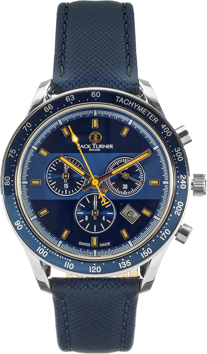 Jack Turner - Limited Edition Swiss Made Mens Sports Chronograph Quartz Watch with Leather Strap & Stainless Steel Case - Water Resistant and Ready for Work, Office, Racing and Outdoors