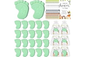 Dimsile 50 Sets Baby Shower Soap Favors for Guests - Mini Handmade Footprint Scented Soap with Thank You Cards and Organza Bag, Party Gifts for Gender Reveal Baptism Shower(Light Green)
