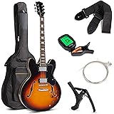 Best Choice Products Semi-Hollow Body Electric Guitar Set w/Dual Humbucker Pickups, 3-Way Pickup Selector, Case…