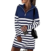Newshows Women's Winter Sweater Dress 2025 Striped Long Sleeve Lapel Collar Chunky Knit Slouchy Oversized Fall Sweaters