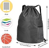 Dacitiery Nylon Drawstring Gym Bag with Outside Zipper Sack Two Side Pockets view 2