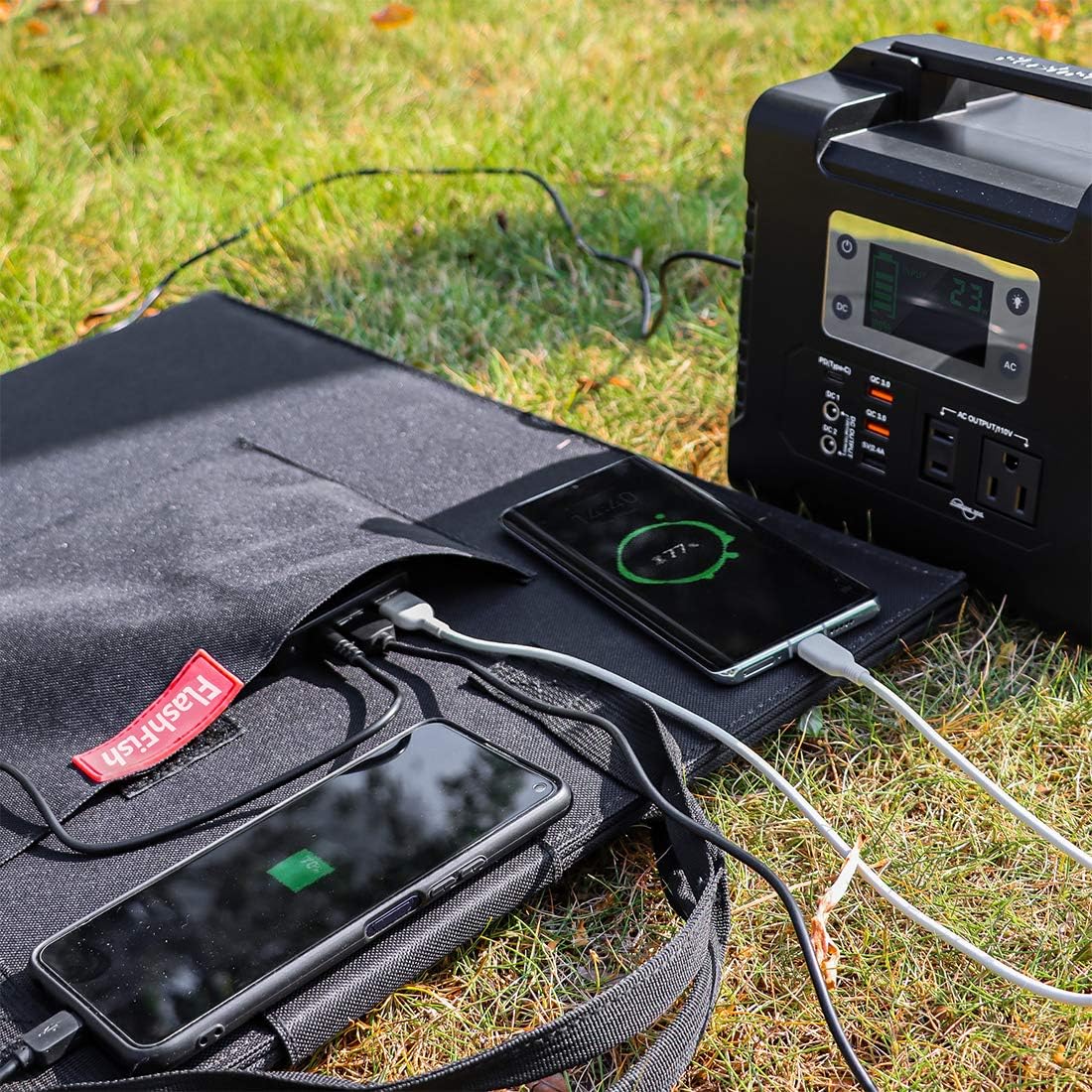 50W 18V Portable Solar Panel, Flashfish Foldable Solar Charger with 5V USB 18V DC Output Compatible with Portable Generator, Smartphones, Tablets and More : Garden & Outdoor