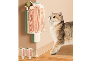Skwpepe Catnip Toys for Indoor Cats 2 Pack, Stick on Wall Cat Brush with Catnip Ball Toys, 2 in 1 Massage & Self Groomer, Cor