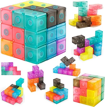 Amazon マグネットパズル マグネットブロック 魔方 最強大脳ゲーム 賢人パズル Magnetic Magic Cube Blocks マジック キューブ マグネットおもちゃ 磁石ブロック 積み木 誕生日 入園 クリスマス プレゼント 対象年齢 ６歳以上 立体パズル おもちゃ