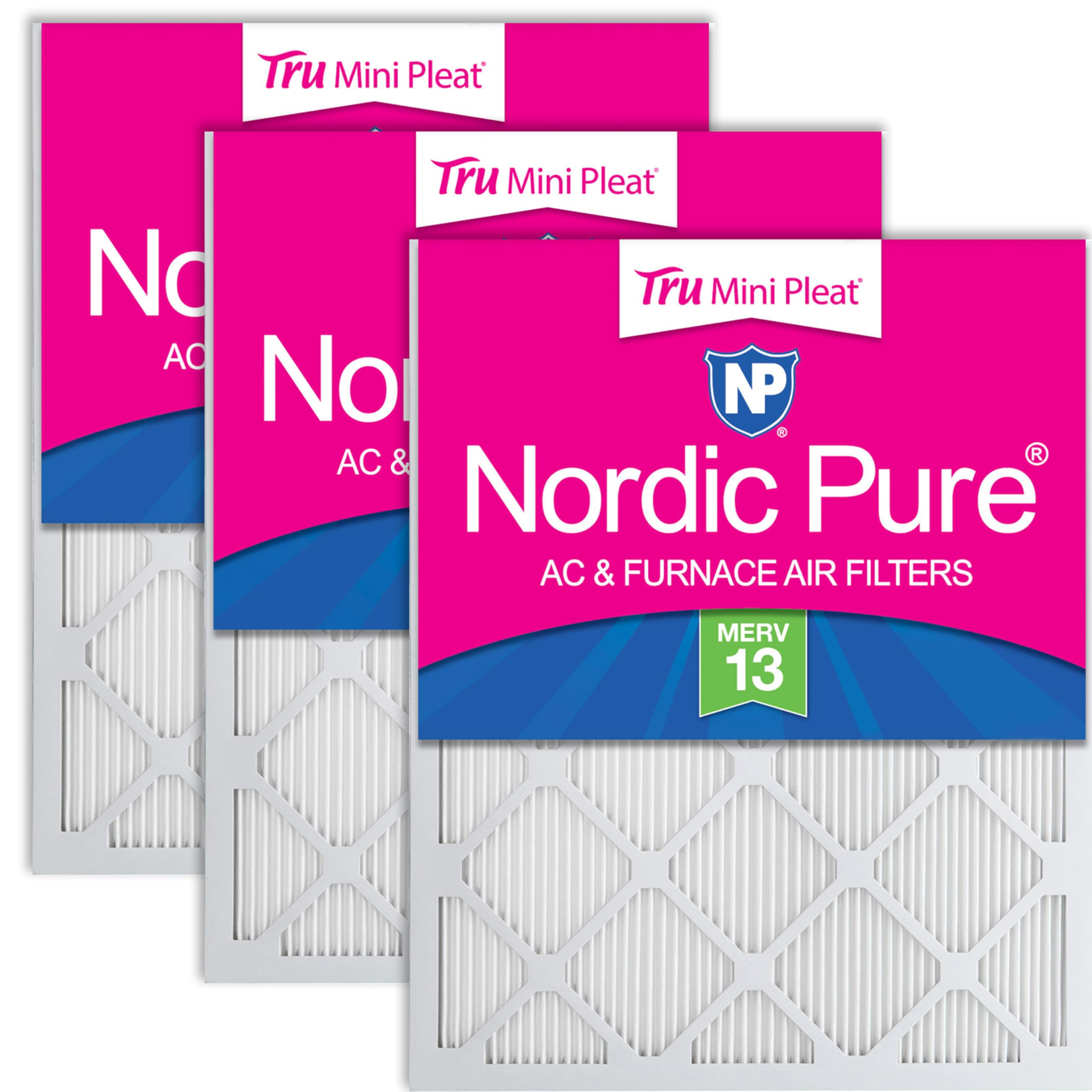 Nordic Pure 20x24x1 (Actual Size: 19 1/2 x 23 7/16 x 3/4) Tru Mini Pleat MERV 13 AC Furnace Air Filters – 2.5X More Media for Longer-Lasting, High-Efficiency Filtration - 3 Pack Image Nordic Pure 20x24x1 (Actual Size: 19 1/2 x 23 7/16 x 3/4) Tru Mini Pleat MERV 13 AC Furnace Air Filters – 2.5X More Media for Longer-Lasting, High-Efficiency Filtration - 3 Pack Image