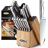 McCook Knife Set Kitchen Steel Knife Block Set w Built-in Sharpener | German Forged Stainless Steel,15 PC,Razor Sharp,Non-Stick&amp;Anti-Rust,Ergonomic Handle,Full Tang,Gift Box