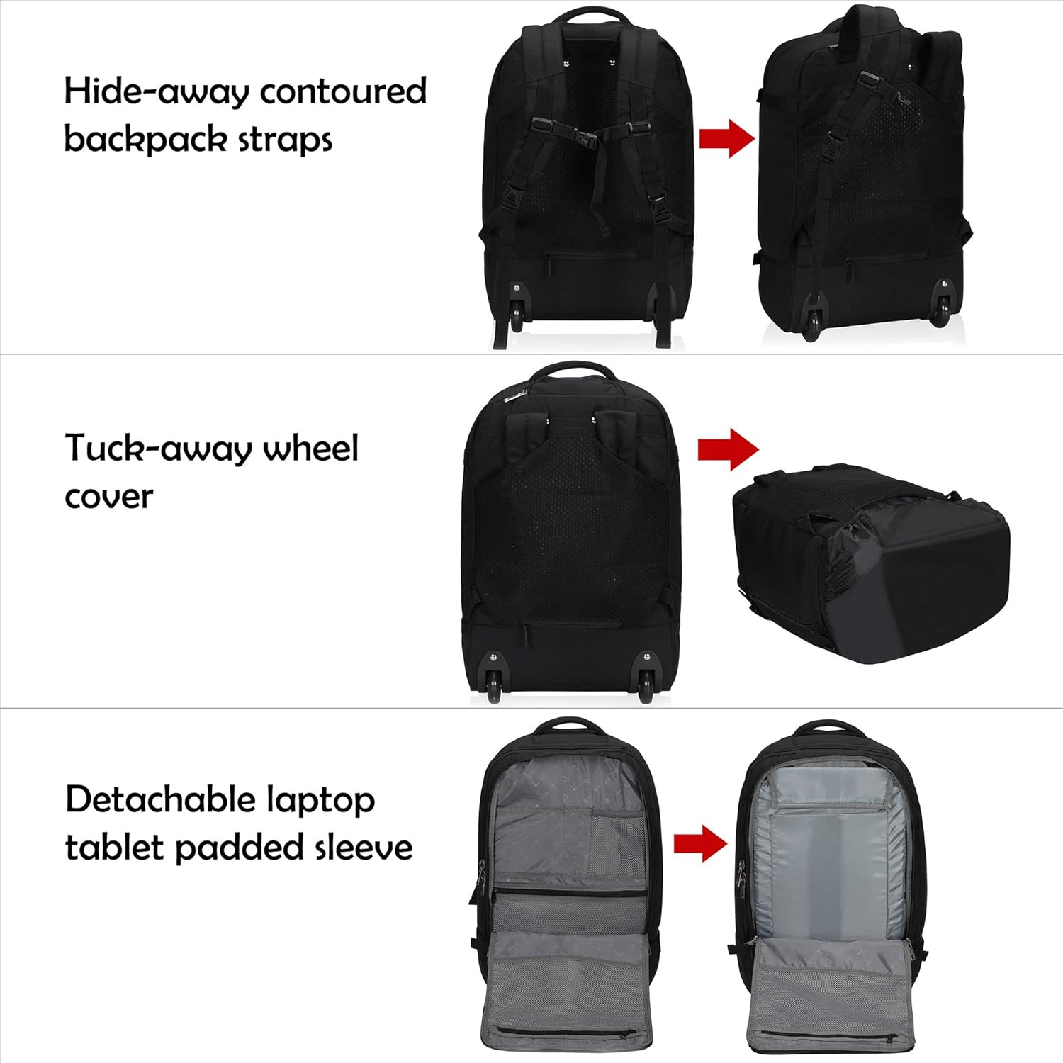 Hynes Eagle Carry On Rolling Backpack 42l Flight Approved Travel Wheeled Luggage Weekender Bag For 17 Inches