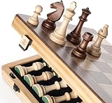 A&A 15" Magnetic Wooden Chess Set Folding Board 3" King Walnut Maple Inlaid view 3