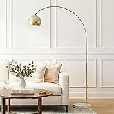 Brightech Olivia Floor Lamp - Chic Arc Lamp with Rounded Spolight Head and Marble Base for Living Room, Tall Standing Lamp wi
