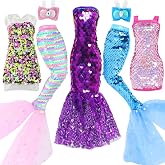 BLIJOLA Doll Clothes 5 Sets Sequins Dresses for 11.5 Inch Girl Doll | Including 2 Mermaid Clothes Swimwear 1 Evening Dress 2 Casual Dress Party Outfits Fashion Show(Sequin B)