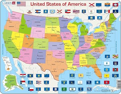 Larsen K12 US Political Map 48pc Tray Jigsaw Puzzle Kids Age 4+ Flags Capitals