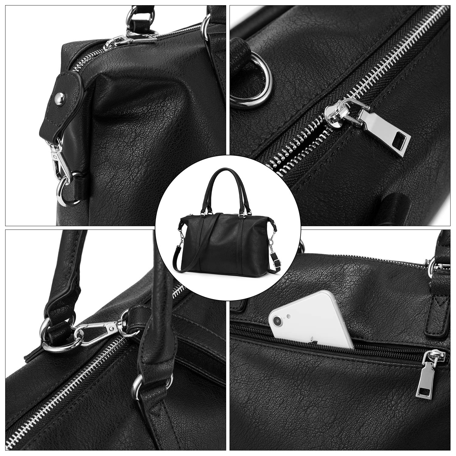 LOVEVOOK Damen Handtasche Schwarz Lederimitat Tasche Damen Umhängetasche Damen Boston Taschen Groß Damen Hobo Taschen für Einkaufen Reisen Täglicher Gebrauch - Schwarz