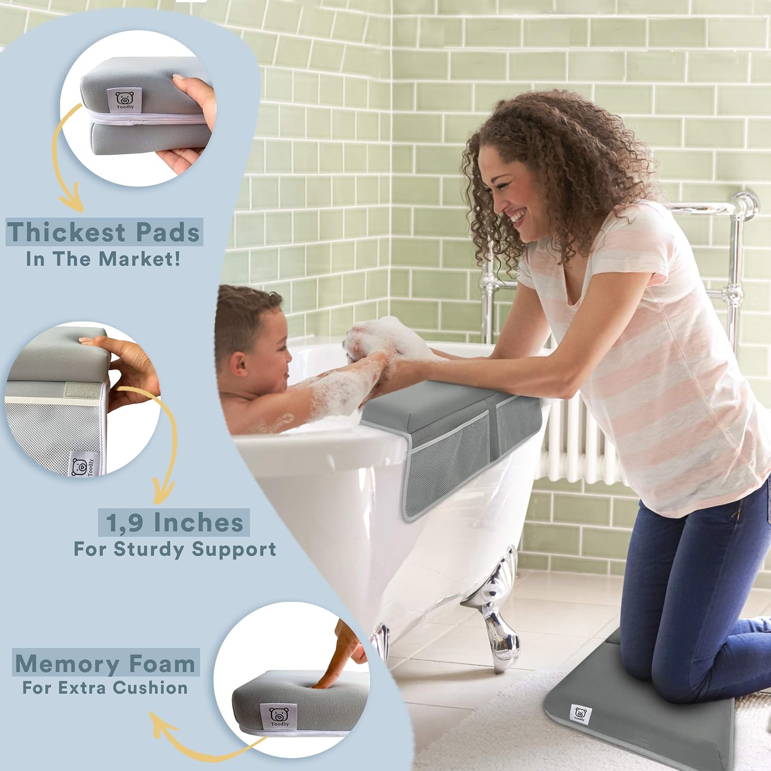 Bath Kneeler and Elbow Rest Pad Set - Thickest Baby Bath Kneeler Pad in The Market - with Memory Foam and Baby Toys Organizer - Ideal Bathtub Kneeler Pad and Elbow Rest for Baby Bath Time : Baby